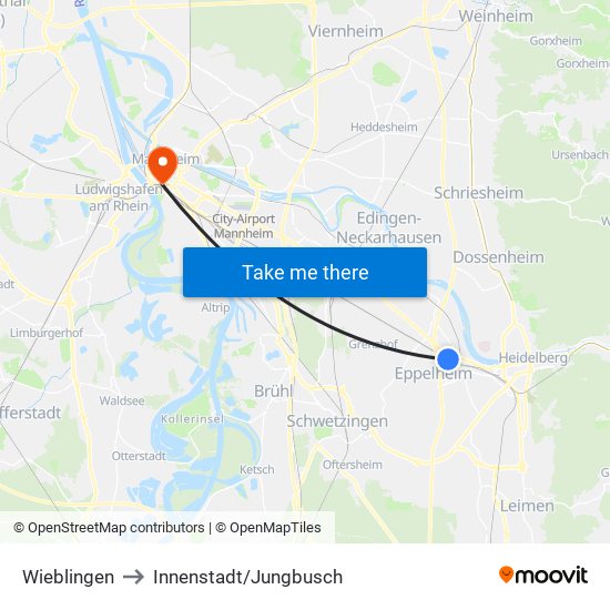 Wieblingen to Innenstadt/Jungbusch map