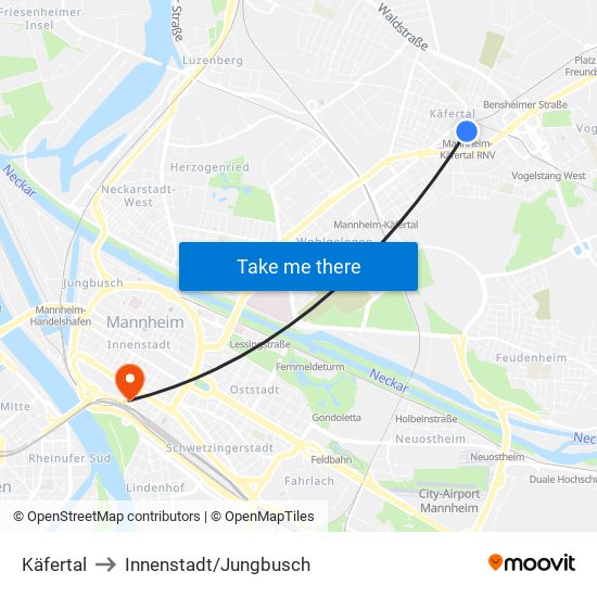 Käfertal to Innenstadt/Jungbusch map