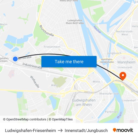 Ludwigshafen-Friesenheim to Innenstadt/Jungbusch map