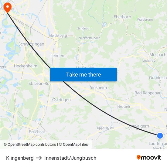 Klingenberg to Innenstadt/Jungbusch map