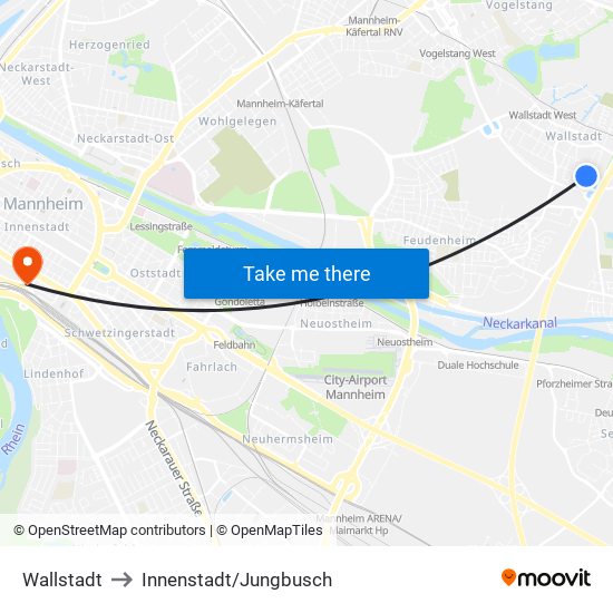 Wallstadt to Innenstadt/Jungbusch map