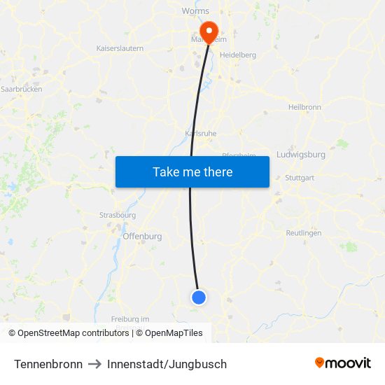 Tennenbronn to Innenstadt/Jungbusch map