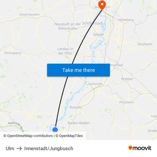 Ulm to Innenstadt/Jungbusch map
