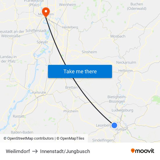 Weilimdorf to Innenstadt/Jungbusch map