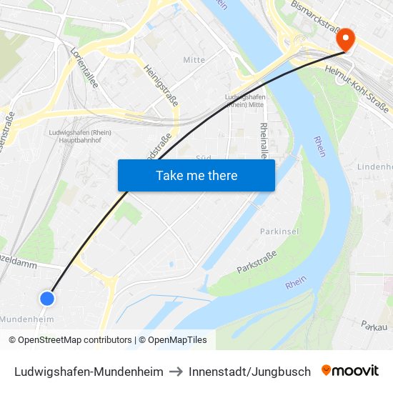 Ludwigshafen-Mundenheim to Innenstadt/Jungbusch map