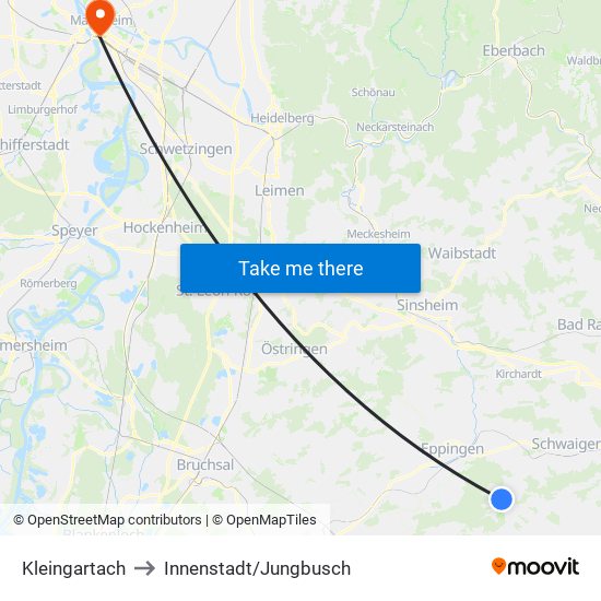 Kleingartach to Innenstadt/Jungbusch map