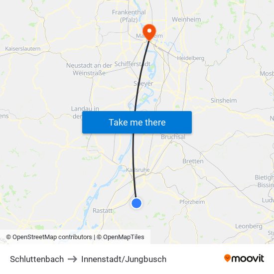 Schluttenbach to Innenstadt/Jungbusch map