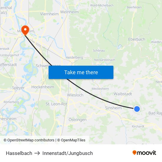Hasselbach to Innenstadt/Jungbusch map