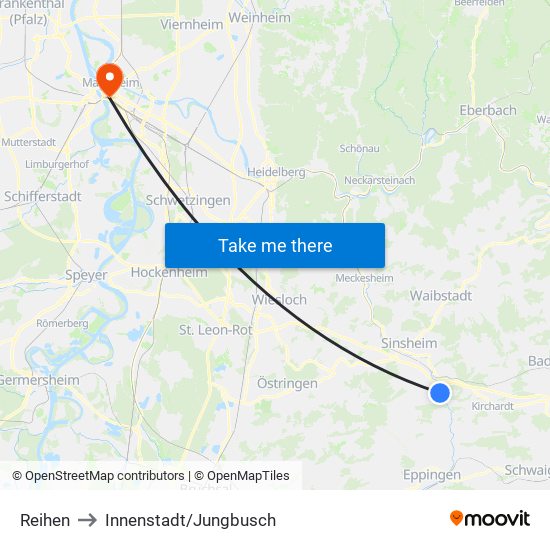 Reihen to Innenstadt/Jungbusch map