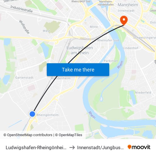 Ludwigshafen-Rheingönheim to Innenstadt/Jungbusch map