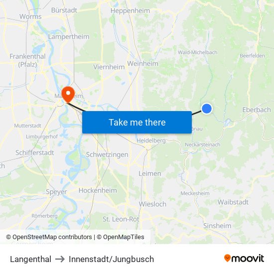 Langenthal to Innenstadt/Jungbusch map