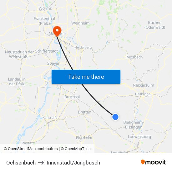 Ochsenbach to Innenstadt/Jungbusch map