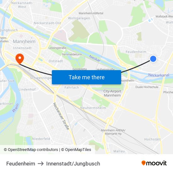 Feudenheim to Innenstadt/Jungbusch map