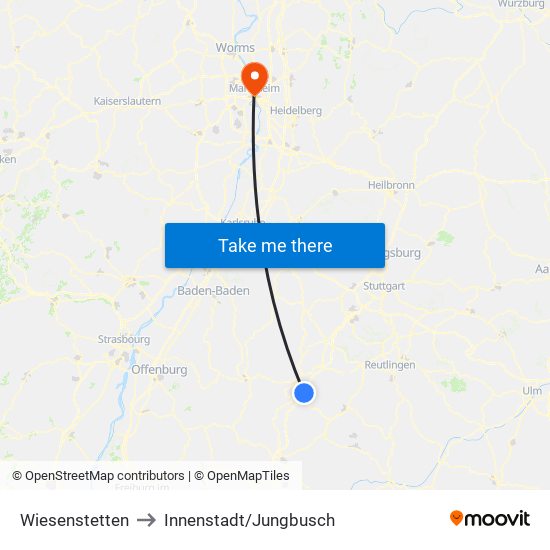 Wiesenstetten to Innenstadt/Jungbusch map