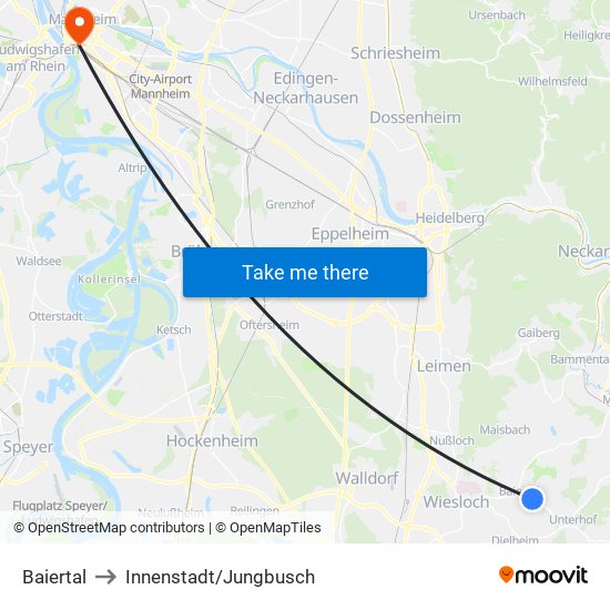 Baiertal to Innenstadt/Jungbusch map