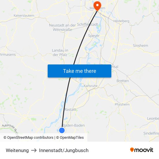 Weitenung to Innenstadt/Jungbusch map