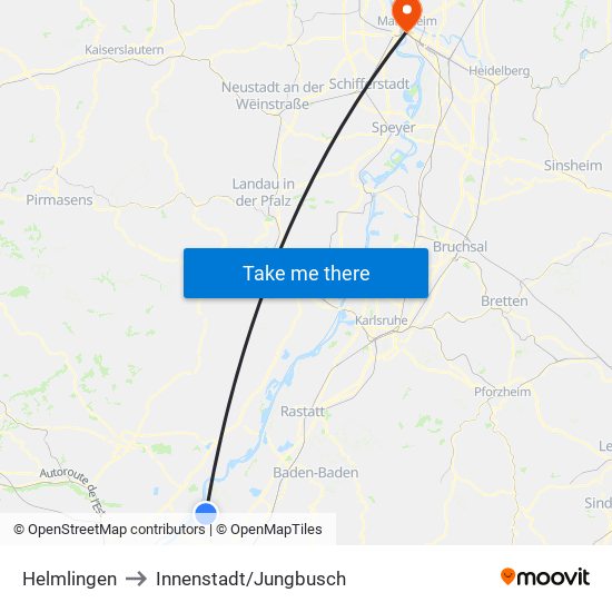 Helmlingen to Innenstadt/Jungbusch map