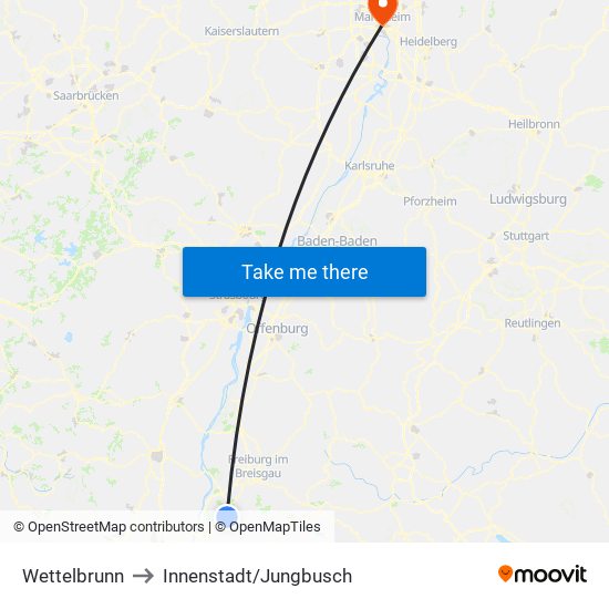 Wettelbrunn to Innenstadt/Jungbusch map