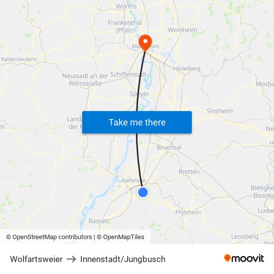 Wolfartsweier to Innenstadt/Jungbusch map