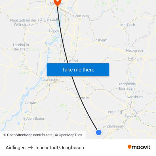 Aidlingen to Innenstadt/Jungbusch map