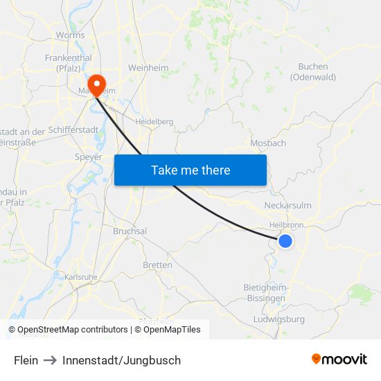 Flein to Innenstadt/Jungbusch map