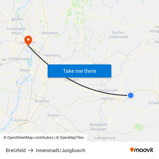 Bretzfeld to Innenstadt/Jungbusch map