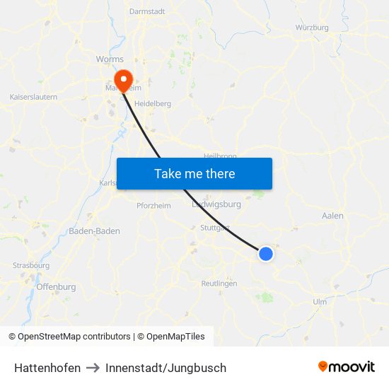 Hattenhofen to Innenstadt/Jungbusch map