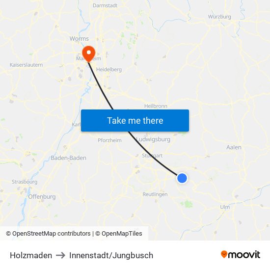 Holzmaden to Innenstadt/Jungbusch map