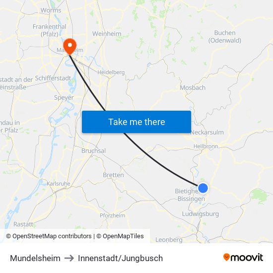 Mundelsheim to Innenstadt/Jungbusch map