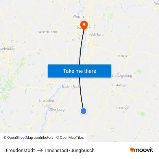 Freudenstadt to Innenstadt/Jungbusch map