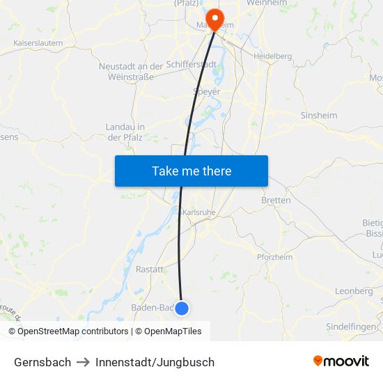 Gernsbach to Innenstadt/Jungbusch map