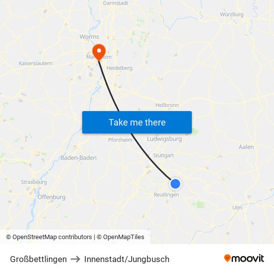 Großbettlingen to Innenstadt/Jungbusch map