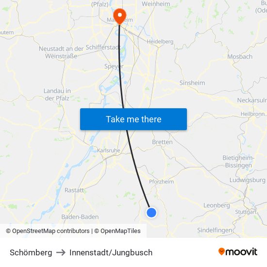 Schömberg to Innenstadt/Jungbusch map