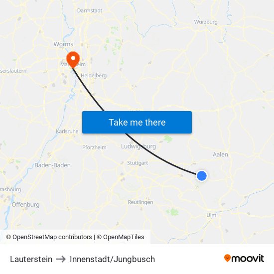 Lauterstein to Innenstadt/Jungbusch map