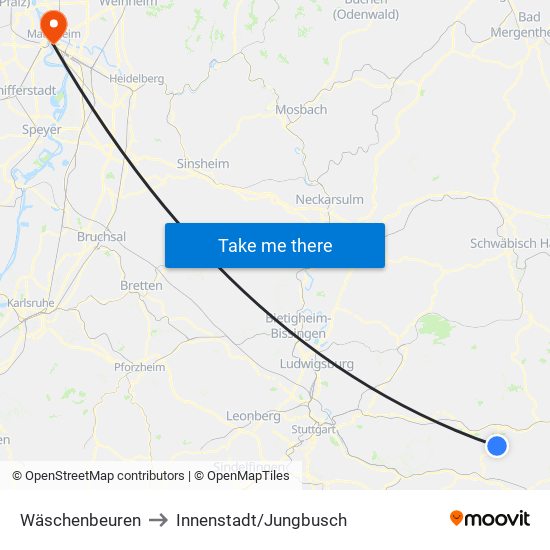 Wäschenbeuren to Innenstadt/Jungbusch map