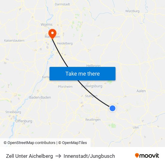 Zell Unter Aichelberg to Innenstadt/Jungbusch map