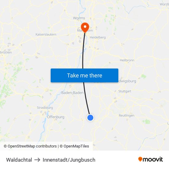 Waldachtal to Innenstadt/Jungbusch map