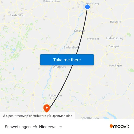 Schwetzingen to Niederweiler map