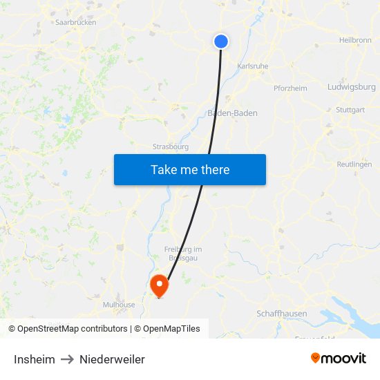 Insheim to Niederweiler map