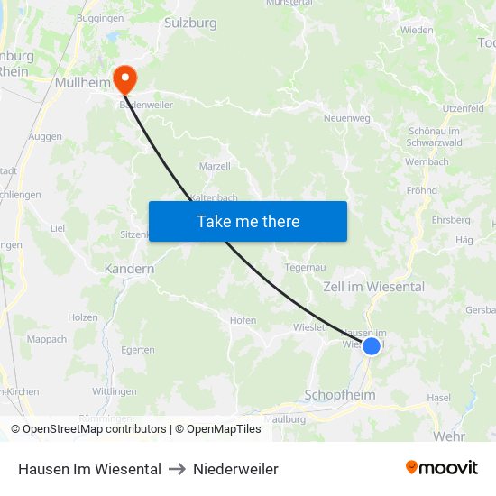 Hausen Im Wiesental to Niederweiler map
