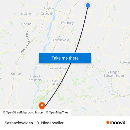 Sasbachwalden to Niederweiler map