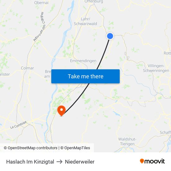 Haslach Im Kinzigtal to Niederweiler map