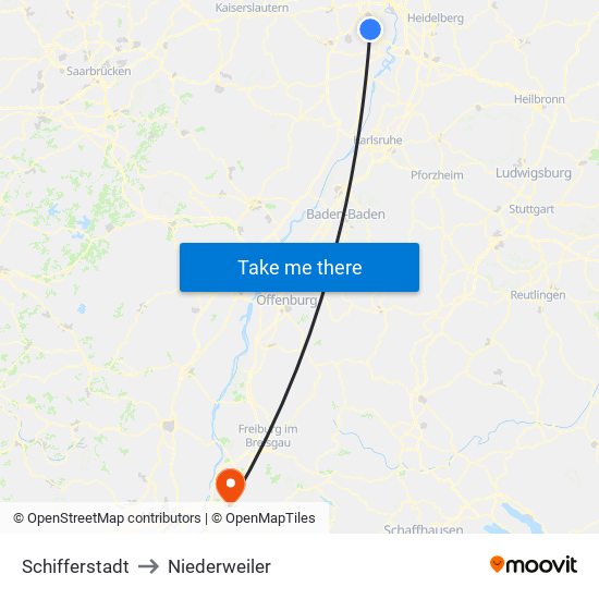 Schifferstadt to Niederweiler map