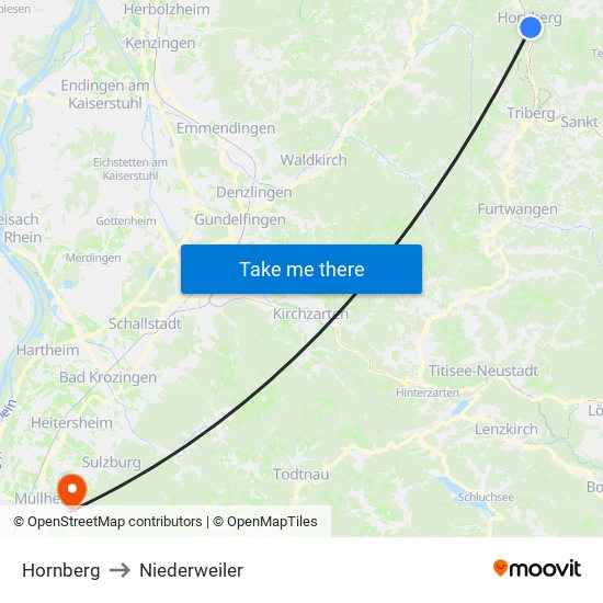 Hornberg to Niederweiler map