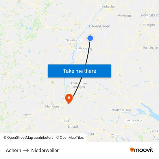 Achern to Niederweiler map