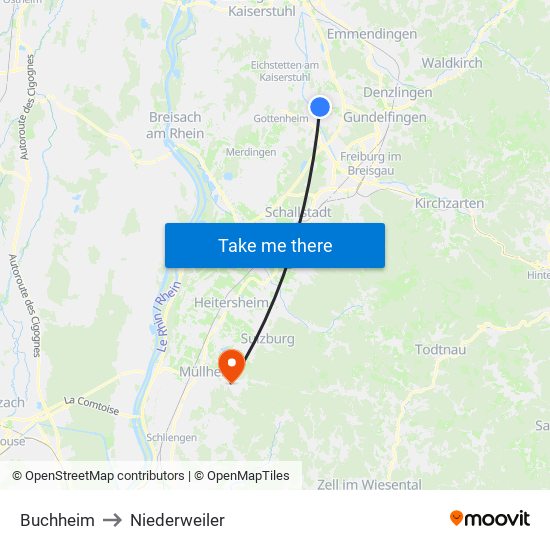 Buchheim to Niederweiler map