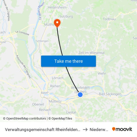 Verwaltungsgemeinschaft Rheinfelden (Baden) to Niederweiler map