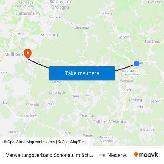 Verwaltungsverband Schönau Im Schwarzwald to Niederweiler map