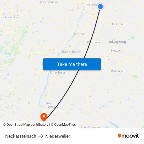 Neckarsteinach to Niederweiler map