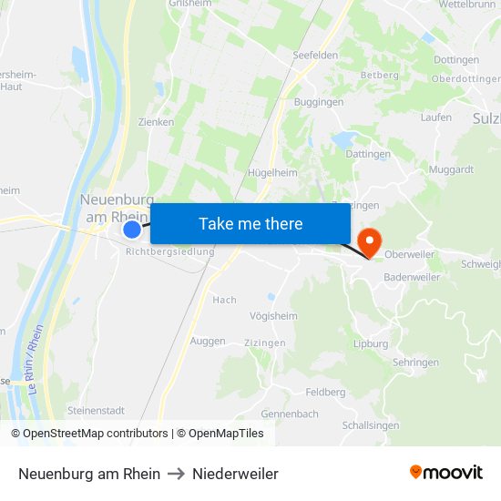 Neuenburg am Rhein to Niederweiler map